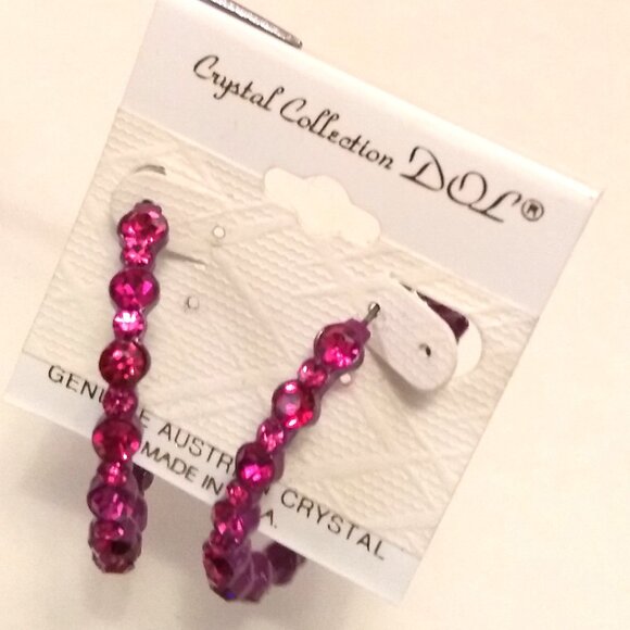 NEW Genuine Pink Purple Austrian Crystal Large Round Hoop Earrings 45mm - Picture 1 of 7